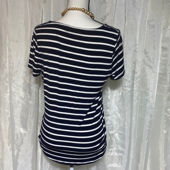 Calvin Klein Soft Scoopneck Navy/White Striped Top - Picture 6 of 16